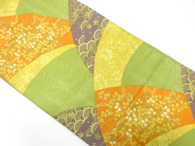 アンティーク　萩に花唐草・青海波模様織り出し袋帯（着用可）